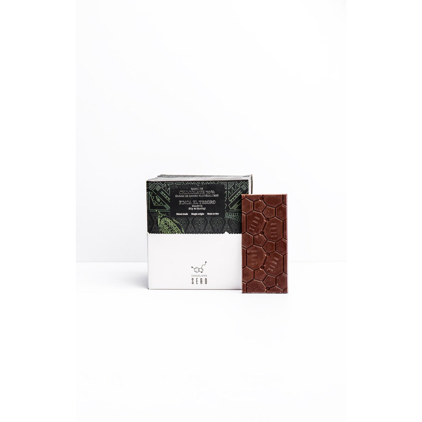 Caja de 10 chocolates premium 70% cacao fino de aroma de origen único, Finca El Tesoro, Chocolates Sero.