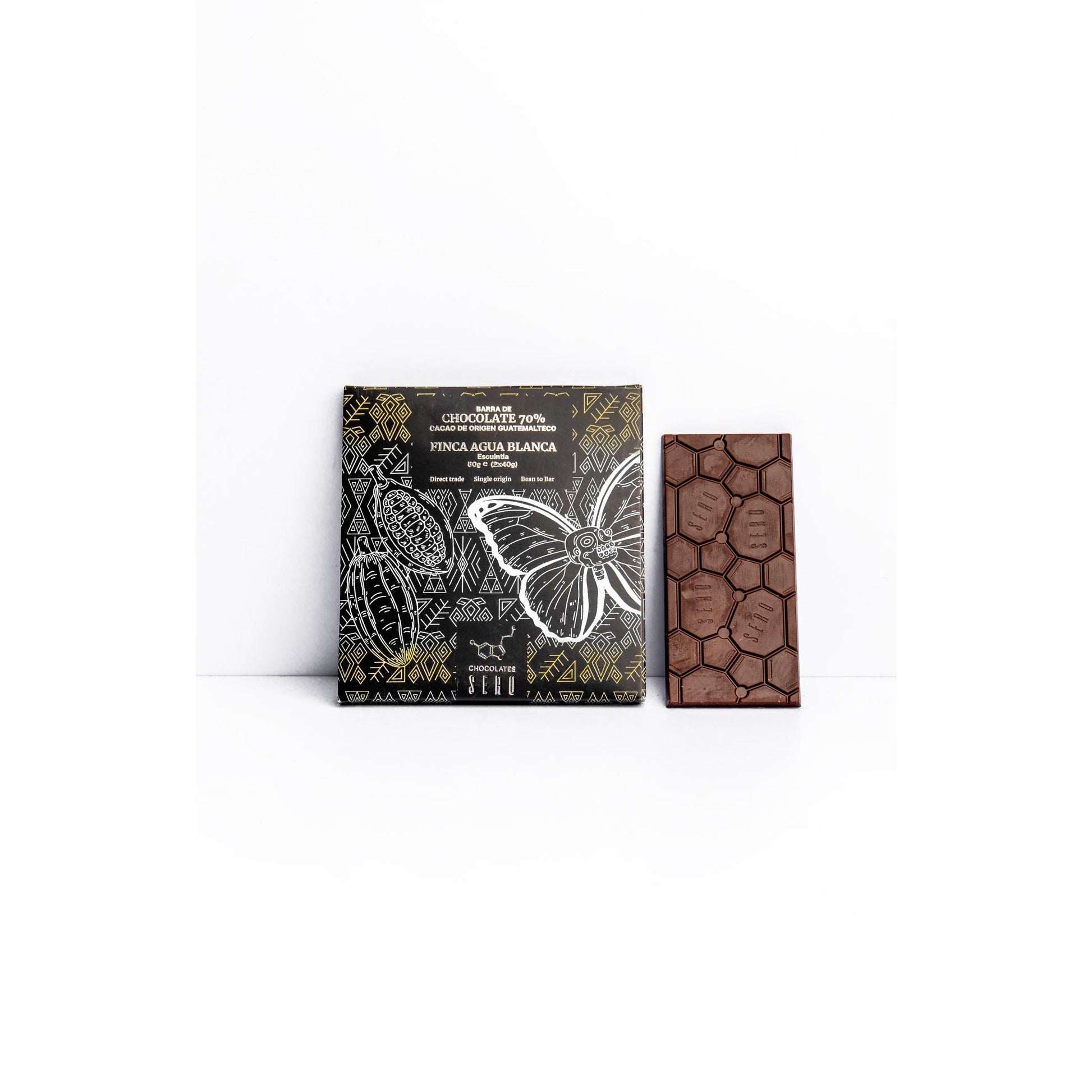 Barra de chocolate artesanal 70% cacao de origen único Agua Blanca, Escuintla, Guatemala. 80 gramos