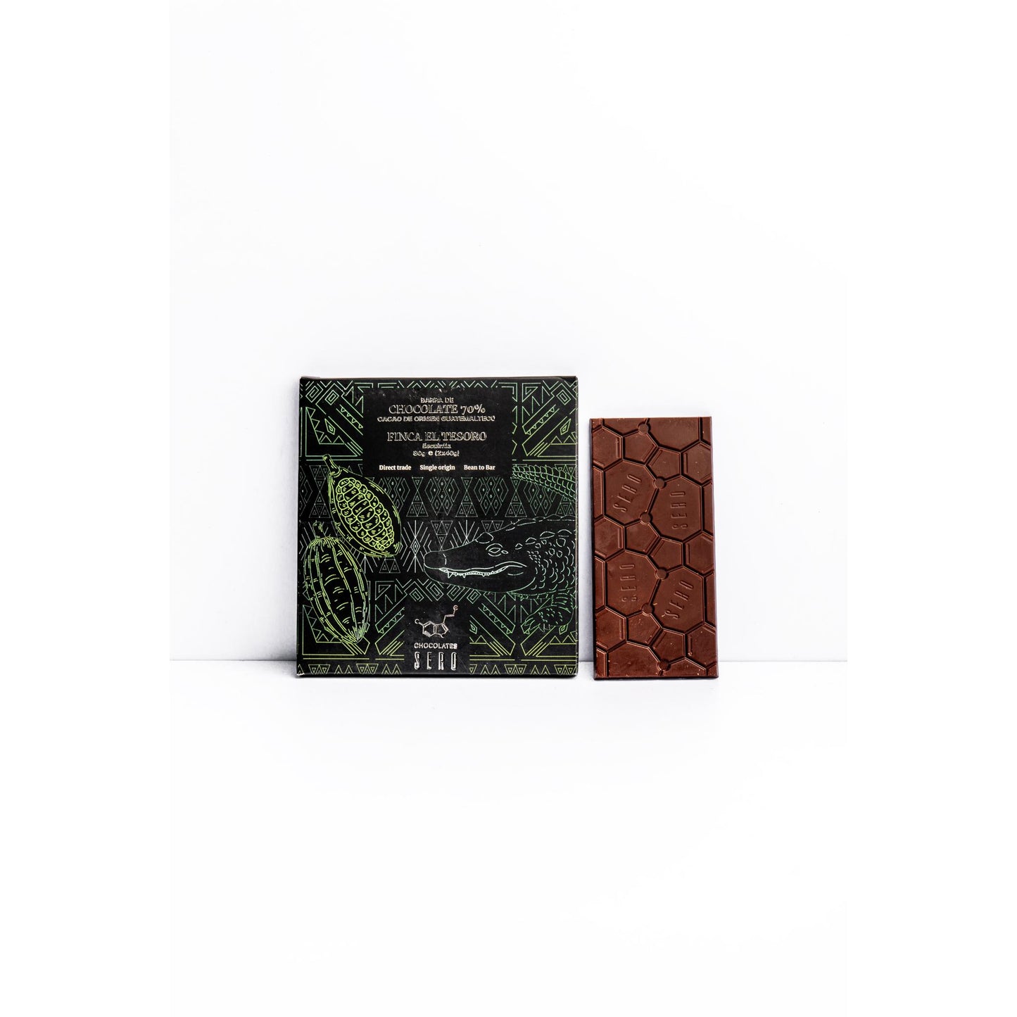 Barra de chocolate oscuro premium con un mínimo de 70% cacao fino de aroma de origen único, Finca el Tesoro, Escuintla, Guatemala. 80 gramos, Chocolates Sero
