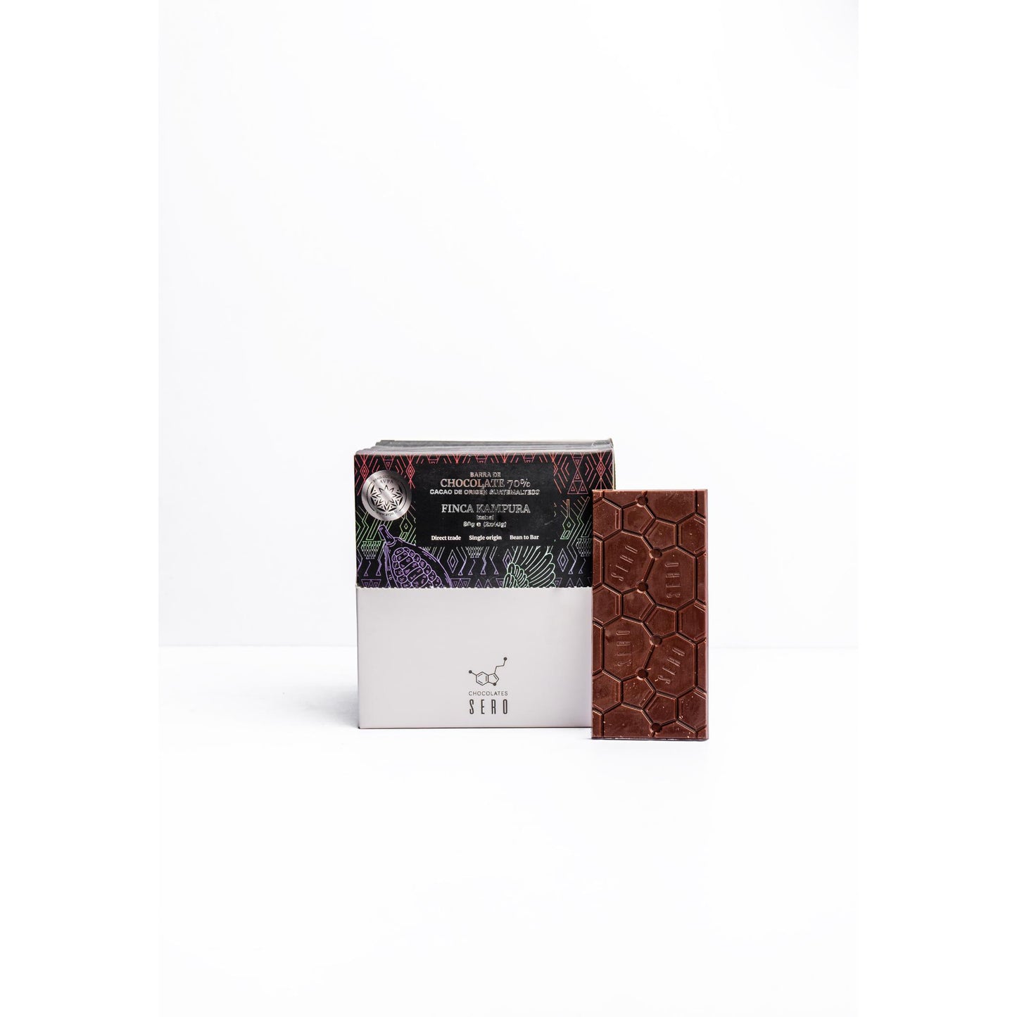 Caja de 10 chocolates premium con 70% cacao fino de aroma de origen único guatemalteco, Finca Kampura, Izabal, Chocolates Sero
